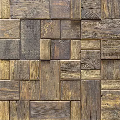 Мозаика из состаренной древесины 3D. Фаска. Колеровка + брашировка всех деталей из состаренной древесины. Лофт